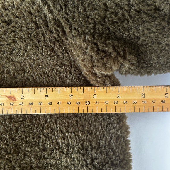 Mango Olive Green Shearling Jacket S Black leather lining and details - Picture 9 of 11